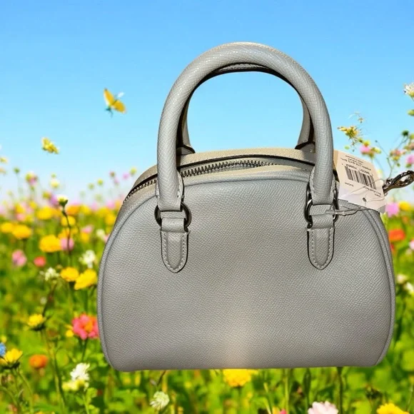 Coach Sydney Satchel Crossbody Lt. Sage Green Silver Logo Bag w/ pink cherry NWT - Picture 3 of 11